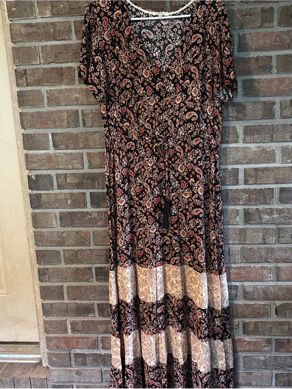 Paisley Tiered Maxi Dress in Black and Cream